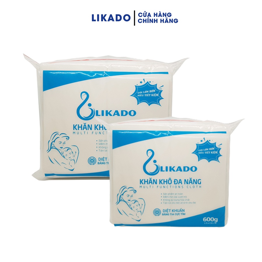 Khăn khô đa năng LIKADO cho bé 600G kích thước 15x20CM - SET 2 GÓI