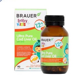 Viên uống DHA BRAUER Baby & Kids Ultra Pure Cod Liver Oil cho trẻ từ 12 tháng hộp 90 viên