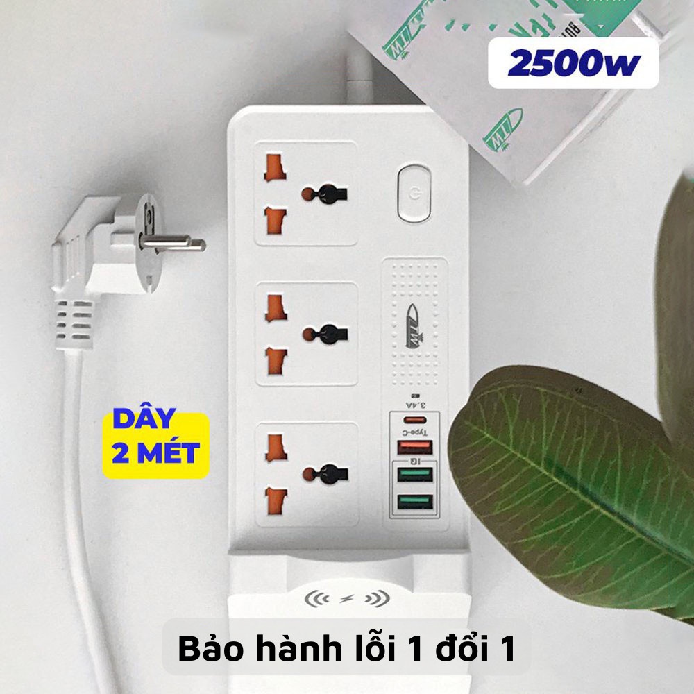 Ổ Cắm Điện Đa Năng, Ổ Cắm Điện Thông Minh 1 Cổng TypeC 3 Cổng USB Kèm Đế Đỡ Điện Thoại Kết Hợp Sạc Không Dây Nhỏ Gọn