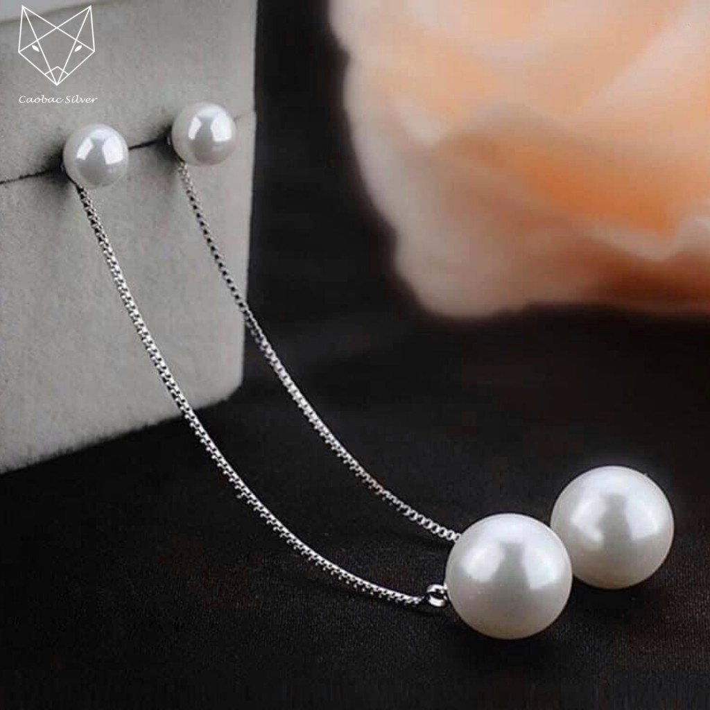 Khuyên Tai Bạc Nữ S925 CaoBac Silver Khuyên Sợi Dài Đính Ngọc Trai Nhân Tạo Sang Trọng - SKT02
