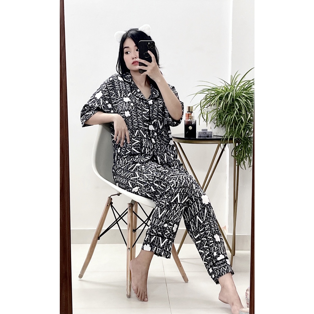 Đồ bộ LỤA MANGO hoạ tiết dài cộc cho bạn nữ, phom từ 42- 62kg - BẦU BÍ SAU SINH BON CHEN THOẢI MÁI