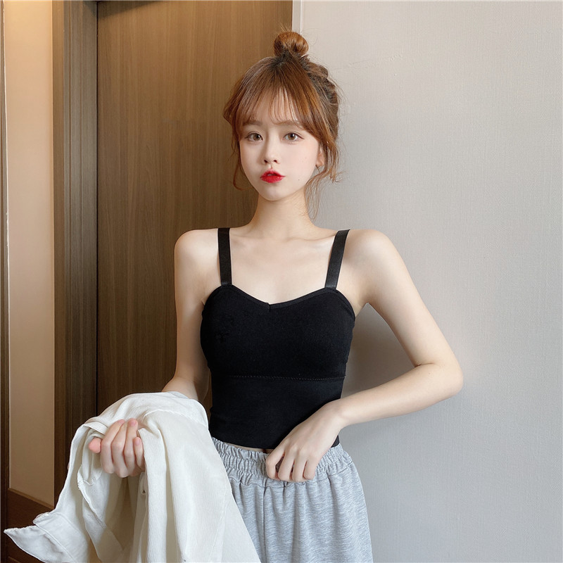 Áo kiểu hai dây croptop cổ tim có đệm ngực 4 màu tùy chọn cơ bản đáng yêu phong cách Hàn Quốc ulzzang quyến rũ cho nữ | BigBuy360 - bigbuy360.vn