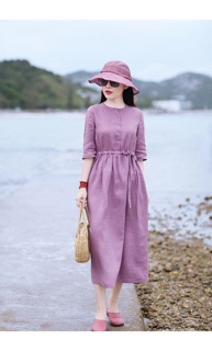 Váy linen Tím siêu xinh [ chất linen+hàng thiết kế]