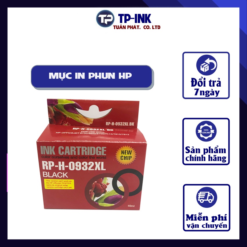 Mực in phun HP 932, 933XL dùng cho máy in Oficejet 7110, 7510,7610... thương hiệu TP-ink