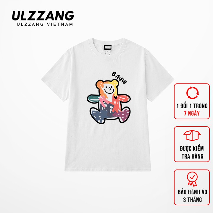 Áo thun tay lỡ ULZZANG cotton dáng unisex in hình gấu bavie