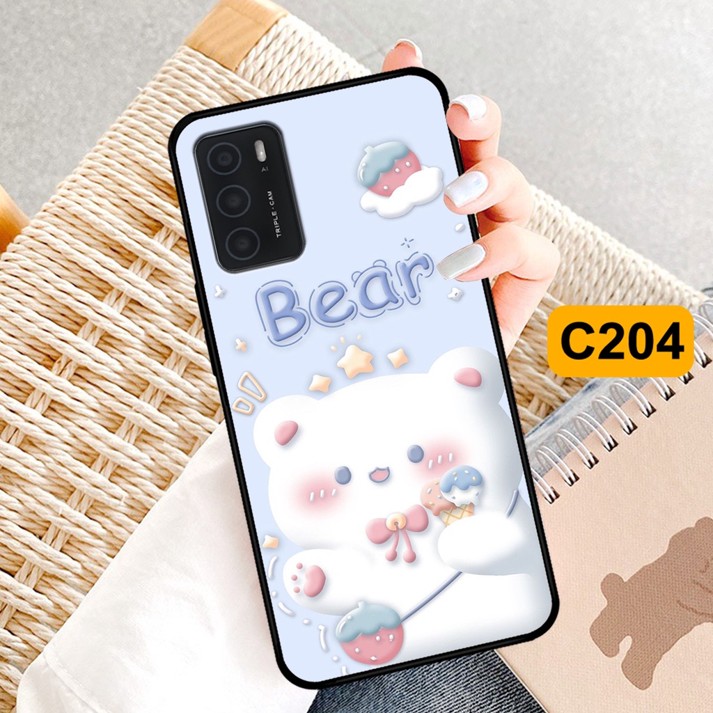 Ốp lưng Oppo A16 in hình caro gấu thỏ dễ thương