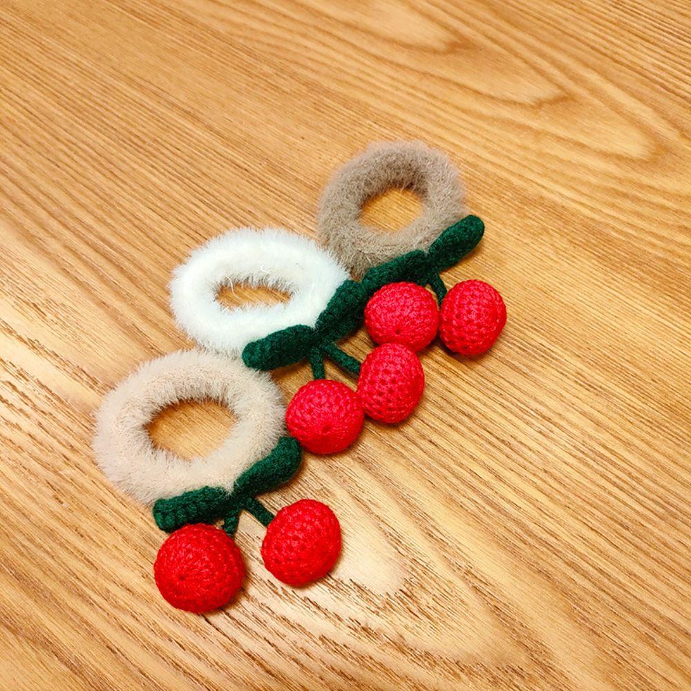 Dây Cột Tóc Đan Len In Họa Tiết Cherry Đơn Giản Thời Trang Cho Nữ