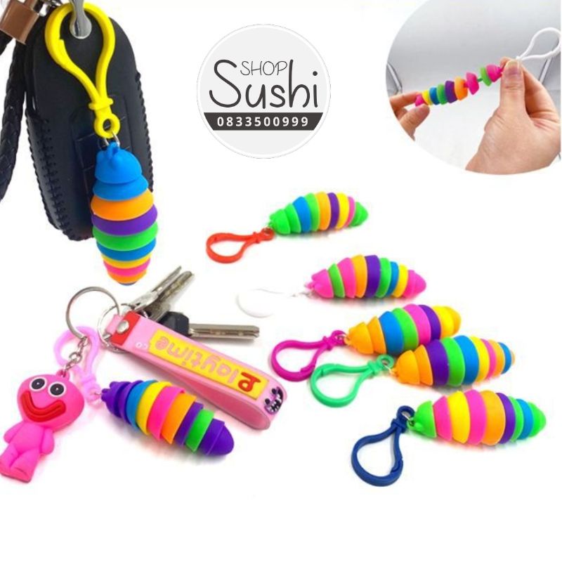 Móc chìa khóa hình con sâu nhiều màu