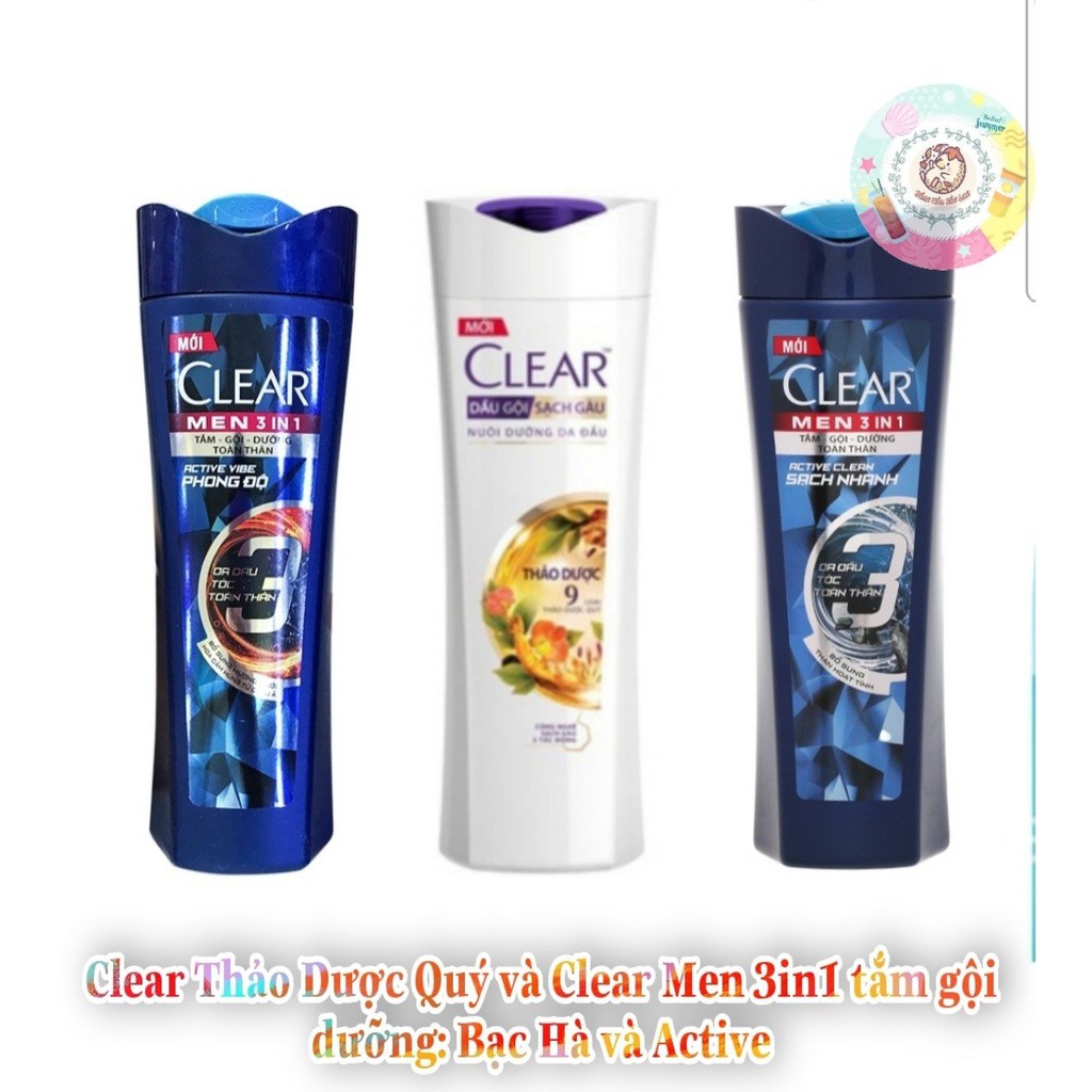 Clear Men 3in1 tắm gội dưỡng: Bạc Hà và Active