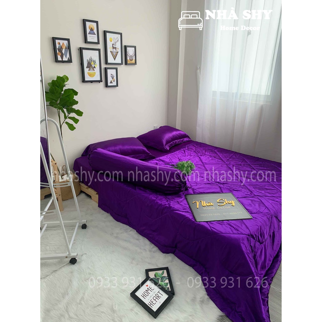 TRỌN BỘ DRAP GIƯỜNG PHI LỤA BÓNG CAO CẤP - MÀU TÍM - MÃ 15