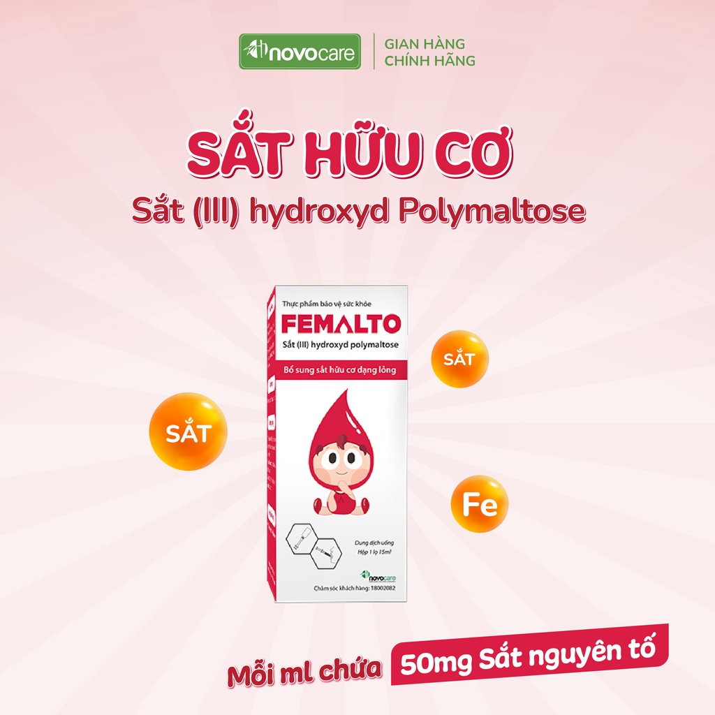 Combo sắt kẽm cho bé Novocare - Femalto sắt cho bé 15ml, NovoZinC kẽm cho bé, giúp tăng đề kháng, ăn ngon cho bé