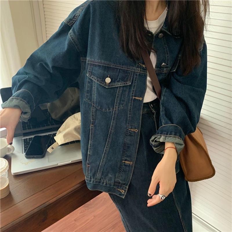 Áo khoác jean,bò nữ oversize Xanh Vintage Ánh Rêu form rộng unisex nam nữ có 6 túi ,có túi trong style Ulzzang