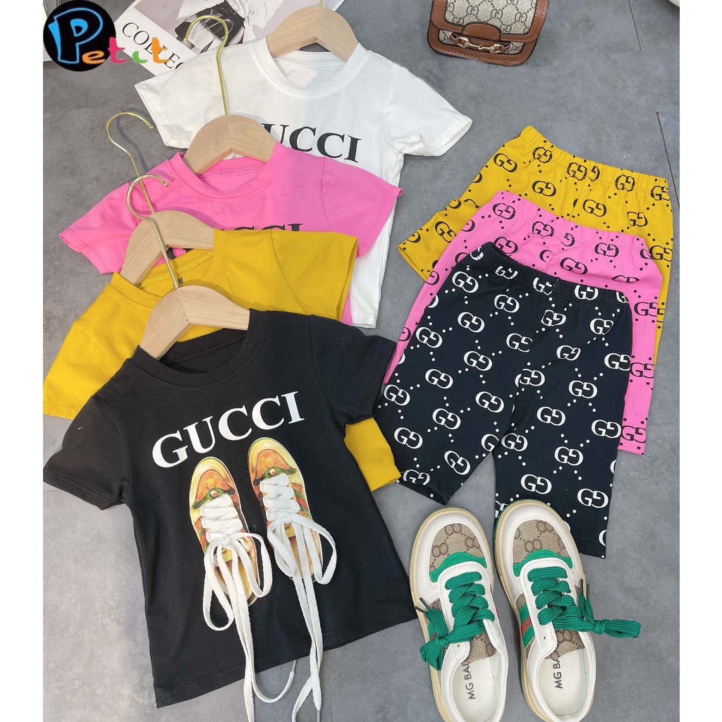 Bộ thun bé gái, bộ thun bé gái nhiều màu, bộ thun bé gái in chữ GUCCI cực cá tính 013678