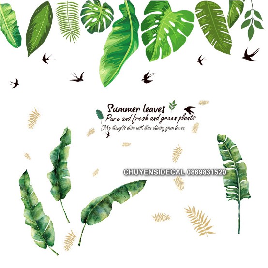 Combo Decal dán tường - Lá Dương xỉ phối lá Dừa ( 2 tấm )
