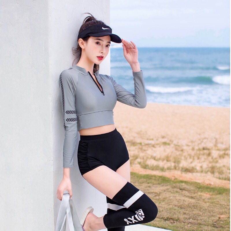 Bộ đồ bơi 2 mảnh áo hồng quần đen mã L71 dành cho bạn gái bạn nữ đi biển mùa hè 2022