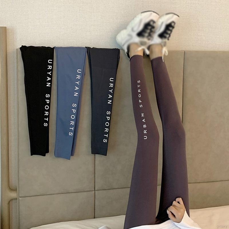 Quần legging thể thao lưng cao in chữ phong cách Hàn Quốc