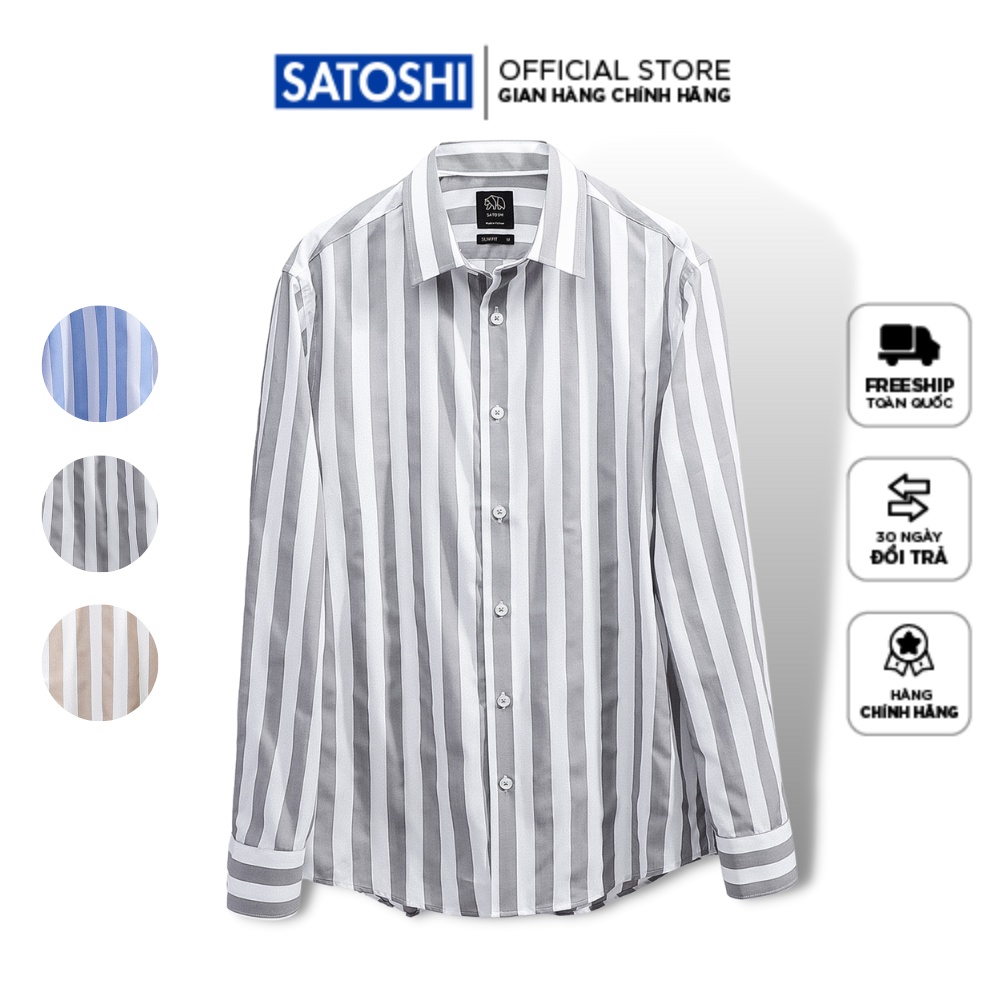 | Satoshi | Áo sơ mi nam SASM47 chất cotton phối sọc lớn tay dài, form slimfit,
