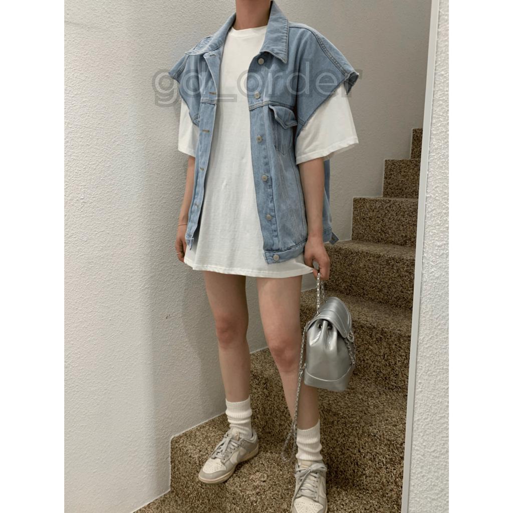 Kh10|Áo khoác jeans bò tanktop cá tính hàn quốc chất denim rộng túi hộp đi chơi, đi học gd_order