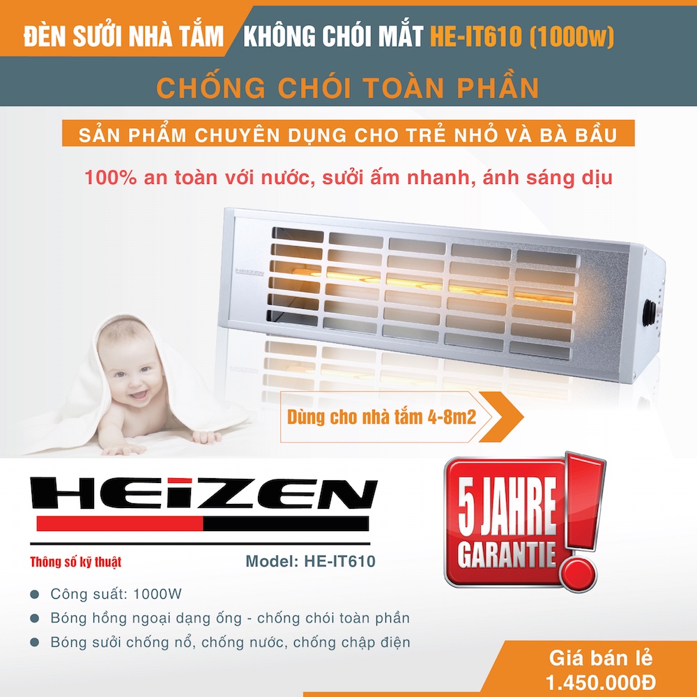 Đèn sưởi nhà tắm Heizen 1000W HE-IT610-HÀNG CHÍNH HÃNG