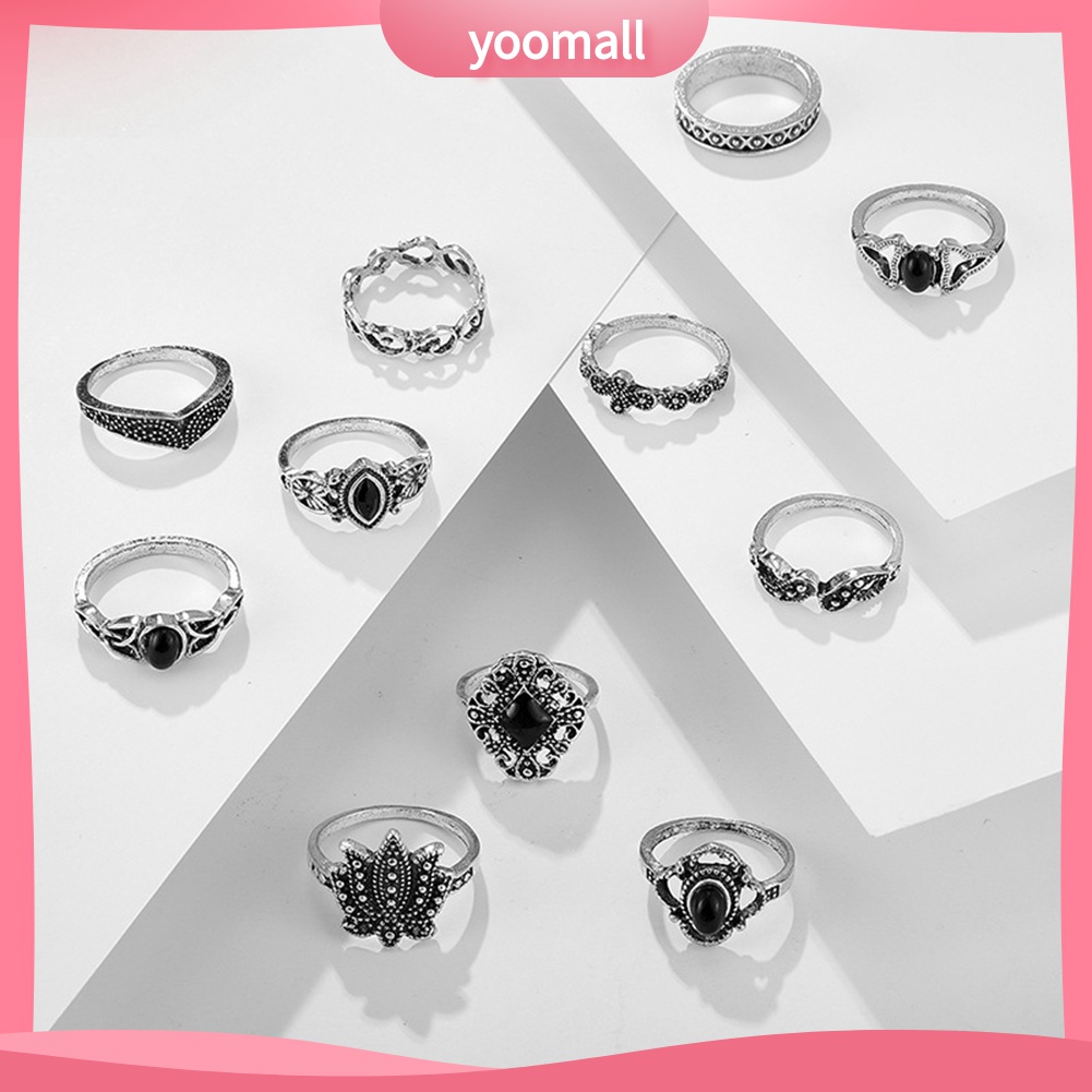 Yomall♡ Set 11 Nhẫn Nữ Đính Ngọc Thời Trang