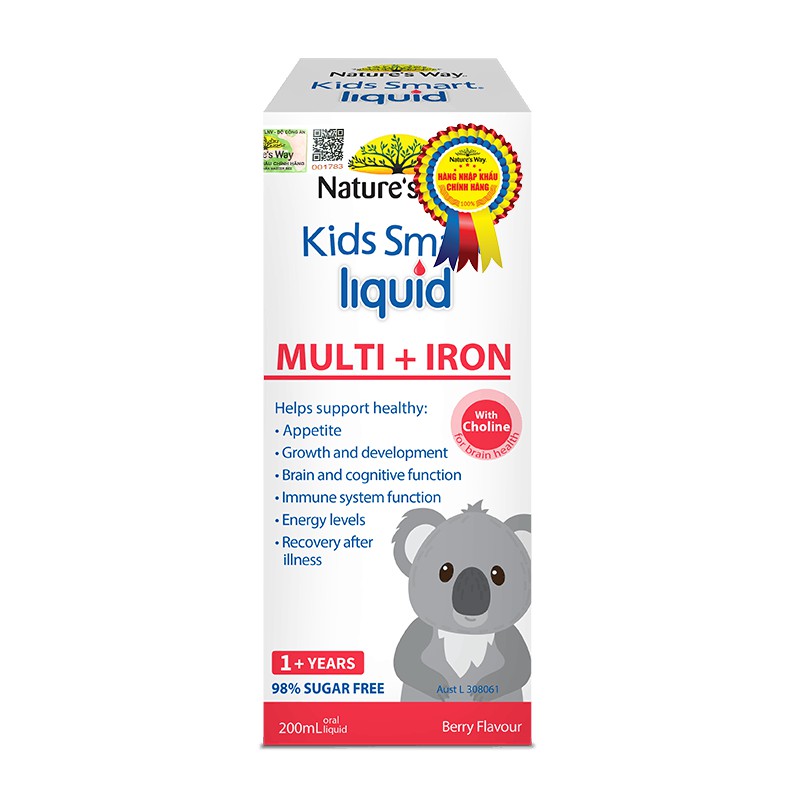 Siro vitamin tổng hơp và sắt cho bé 200ml Úc / Nature's Way Kid Smart Liquid Multi + Iron 200 ml