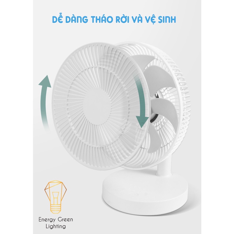 Quạt Tích Điện Để Bàn Energy Green Lighting F3S - 4 Tốc Độ Gió - Pin 3600mAh Siêu Khỏe - Thời Gian Sử Dụng Lên Đến 8 Giờ
