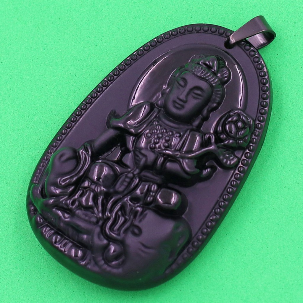 Mặt dây chuyền Phổ Hiền Bồ Tát màu đen 3.6cm - Phật bản mệnh tuổi Thìn, Tỵ - Mặt size nhỏ - Tặng kèm móc inox