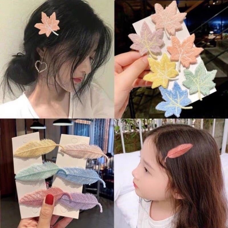 KẸP TÓC THÊU LÁ PHONG VÀ CHIẾC LÁ