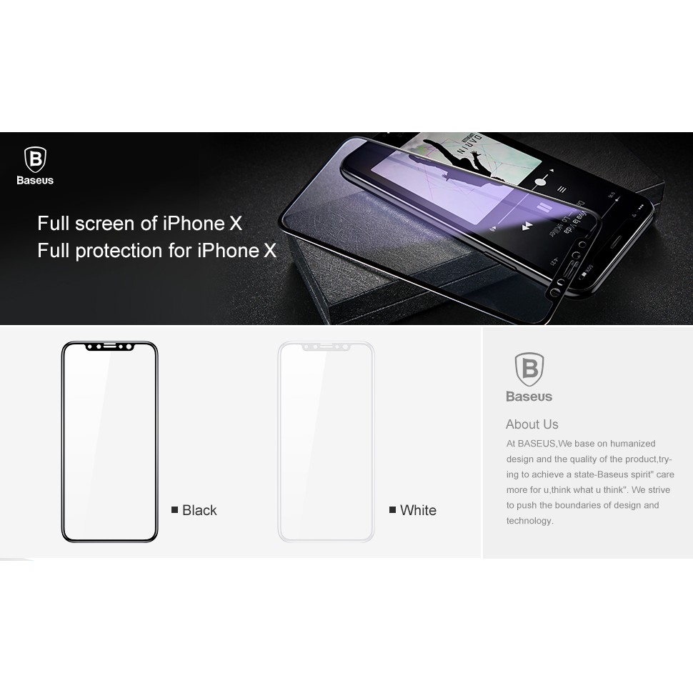 Miếng dán cường lực full màn iphone X dày 0.2 mm hãng Baseus