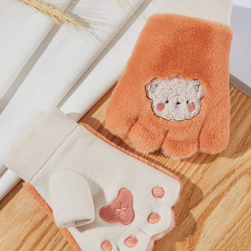 Găng Tay Hở Ngón Giữ Ấm Mùa Đông Họa Tiết Móng Vuốt Gấu Hoạt Hình Cho Người Lớn