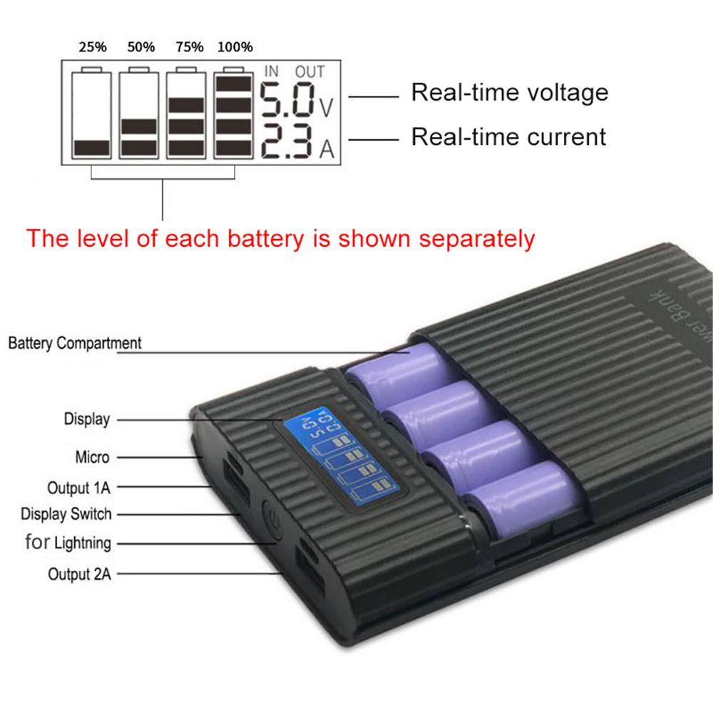MYRONGVN Pin Sạc Dự Phòng 18650 Dự Phòng Tự Làm Có Màn Hình LCD Và Cổng USB Sạc Nhanh