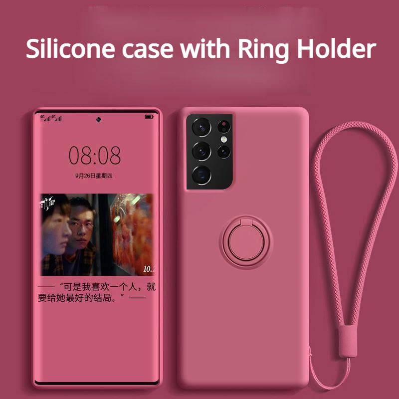 Ốp lưng Samsung Galaxy S21 Ultra S21+ Silicone Case With Ring Holder+Lanyard Samsung S21Plus Soft Case