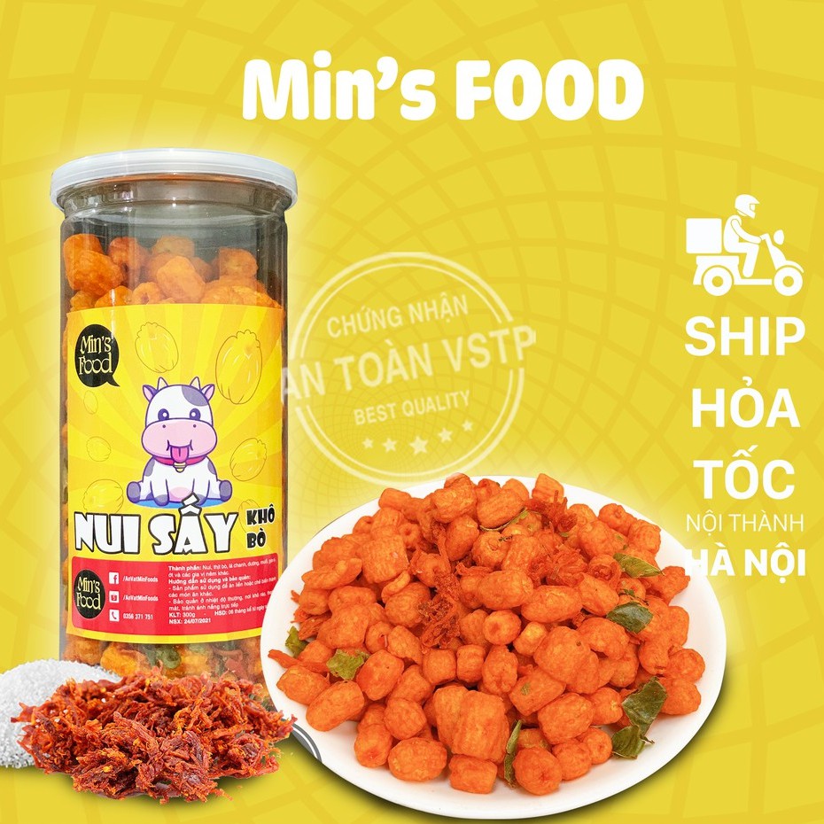 Nui bò sấy lá chanh ăn vặt min's food 340g đồ ăn vặt ngon đảm bảo chất lượng