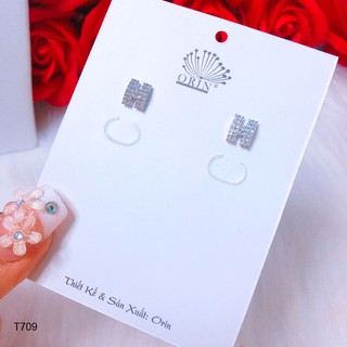 Bông tai bạc nữ, bông tai chữ H đính đá thiết kế cao cấp Orin T709