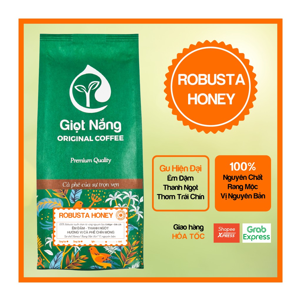 Cà phê Robusta Honey nguyên chất, cafe rang xay espresso và pha phin đậm vị thơm nồng từ GIỌT NẮNG COFFEE