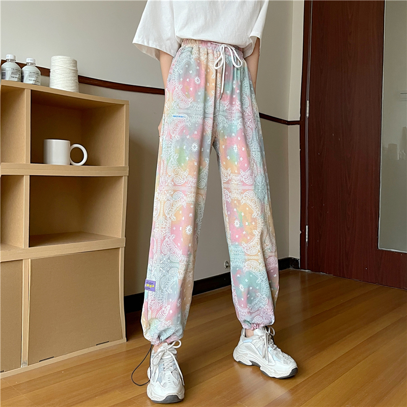 SUXI Quần dài ống rộng in hoa phong cách Hàn Quốc retro thời trang mùa hè cho nữ