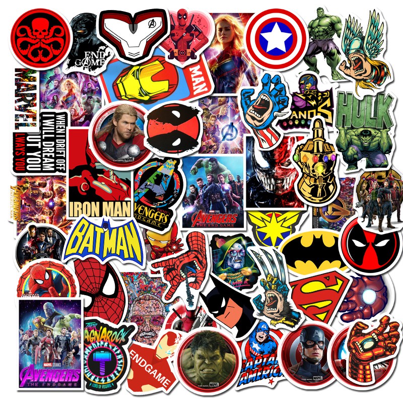 Set 50 sticker hình siêu anh hùng Marvel trang trí thủ công kháng nước