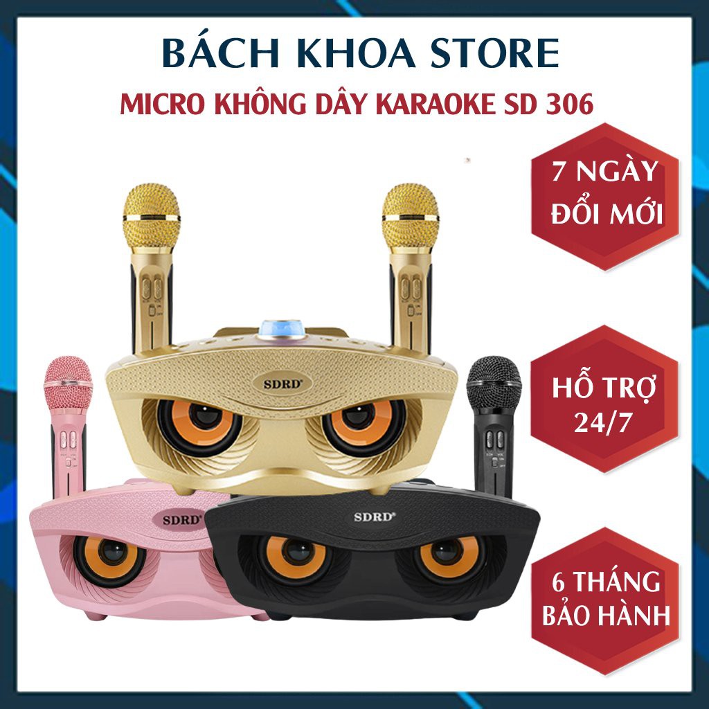 Loa karaoke bluetooth SD-306 tặng kèm 2 mic hát không dây phù hợp hội nhóm, gia đình