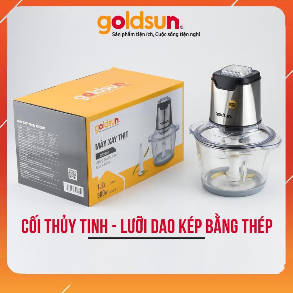 Máy xay thịt ,xay đa năng GOLDSUN CR2201, dung tích 1.2L, Cối thủy tinh, Lưỡi dao kép, BH chính hãng 1 năm