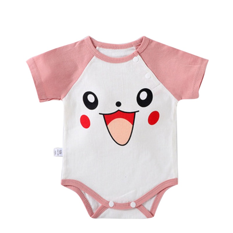 Bộ Áo Liền Quần Bằng Cotton Tay Ngắn Cài Nút In Hoạt Hình Cho Bé Sơ Sinh