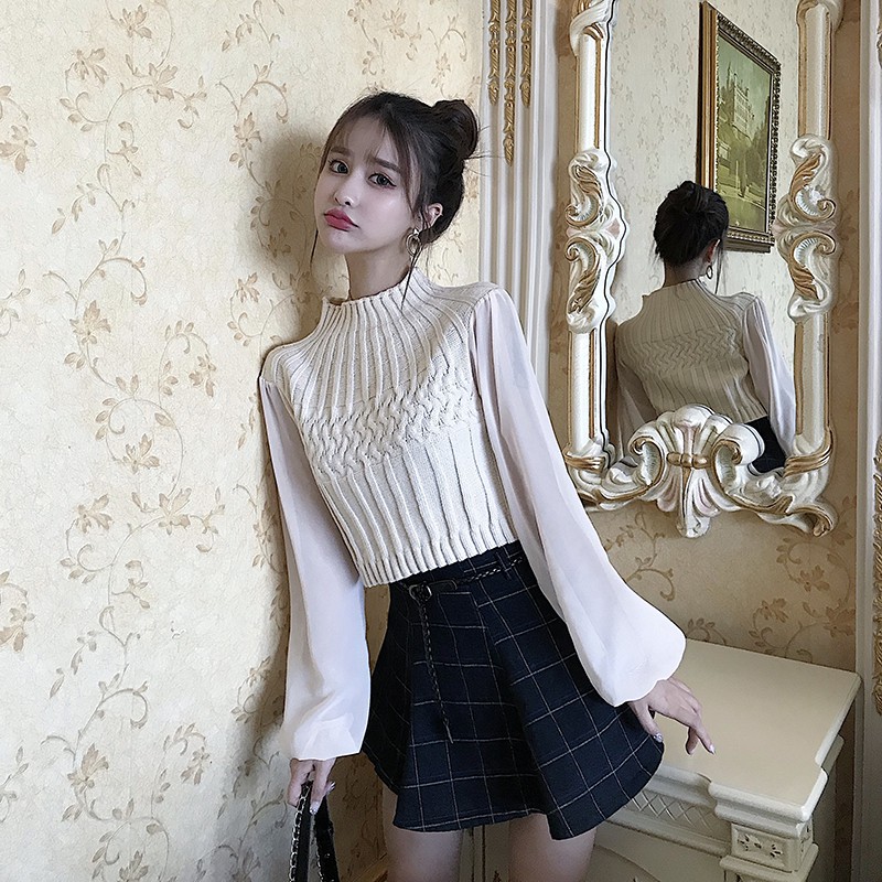 Thời Trang Nữ Áo Len Sweater Ôm Cổ Chạy Dọc Dài Tay Ống Rộng SAVVY Phong Cách Hàn Quốc Công Sở Dạo Phố