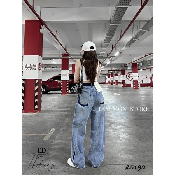 Quần Jean Ống Suông Phối Màu Line Cá Tính