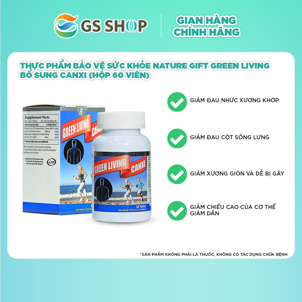 Thực phẩm bảo vệ sức khỏe Nature Gift Green Living - Bổ sung Canxi (Hộp 60 viên)