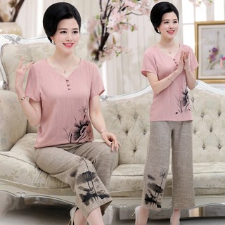 Đồ bộ trung niên ngoại cỡ size lớn chất linen bền mát BN001