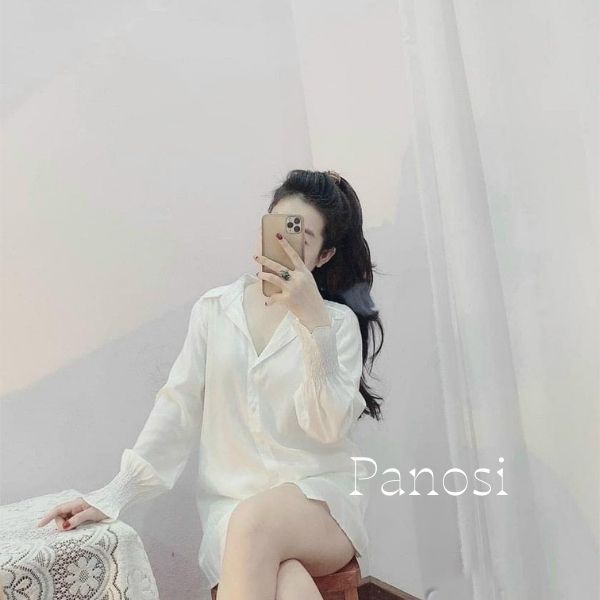 Áo sơ mi trắng nữ áo sơ mi basic nữ tay dài form rộng tay bồng bo chun kiểu dáng trẻ trung năng động - A615 TRẮNG-PANOSI
