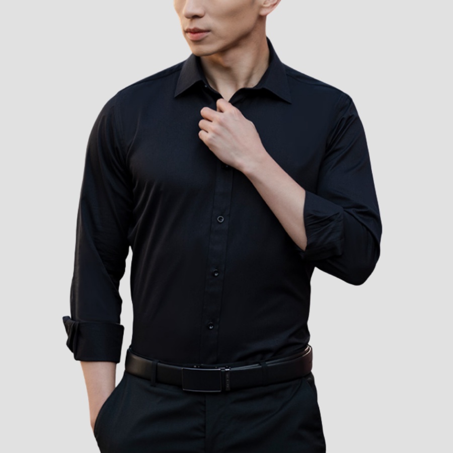 Áo sơ mi trắng nam OFS tay dài công sở dáng ôm vải lụa cotton không nhăn thấm hút mồ hôi tốt
