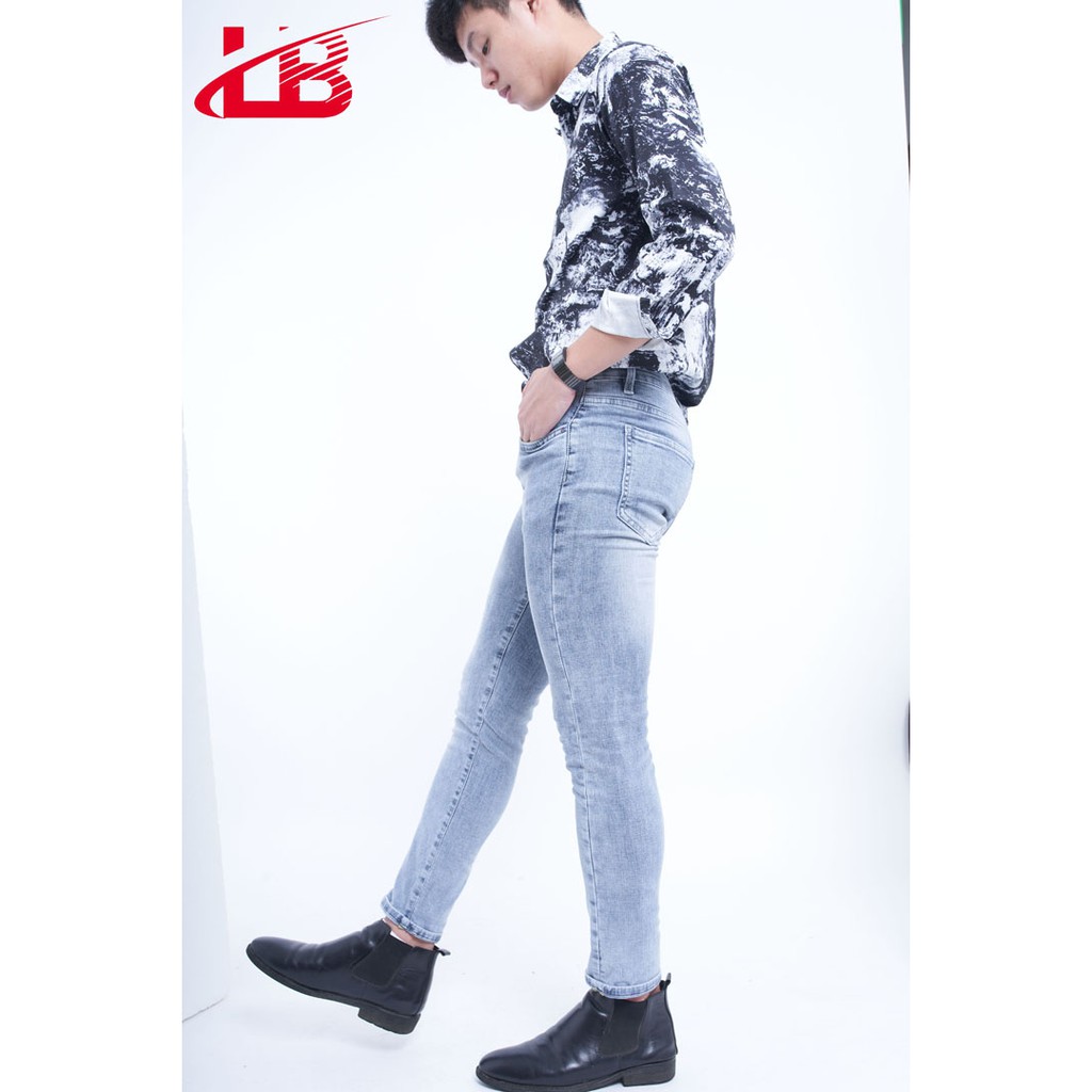 Quần Jean Nam Lb, Vải Jean Denim Co Giãn, Màu Xanh Sáng Trơn Thời Trang , Phom Skinny, Chiều Dài quần 92cm | BigBuy360 - bigbuy360.vn