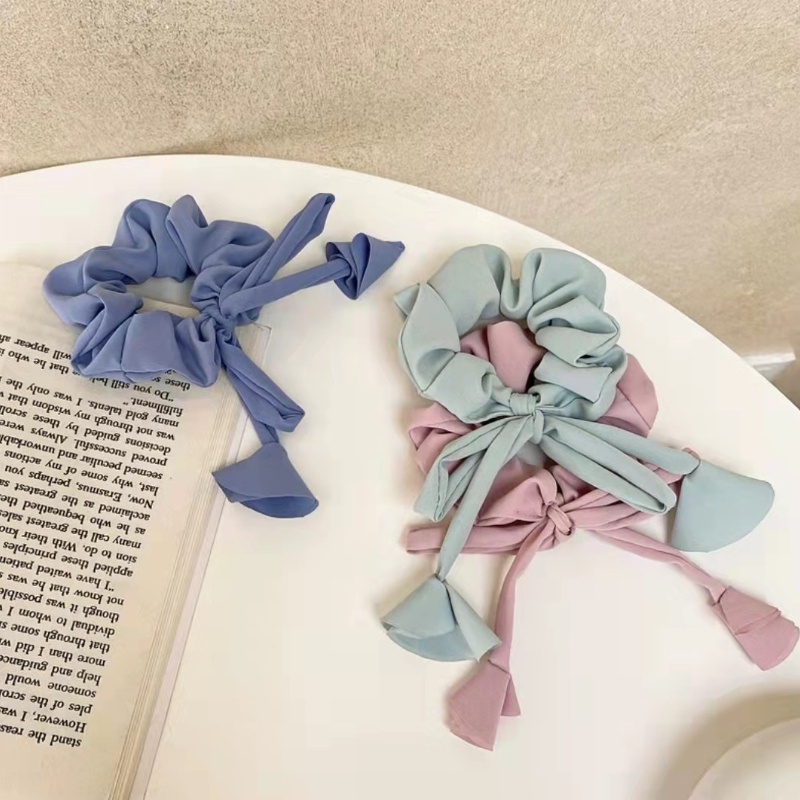 Dây Cột Tóc Bản Lớn Màu Trơn Thiết Kế Hình Nơ Xinh Xắn Cho Nữ