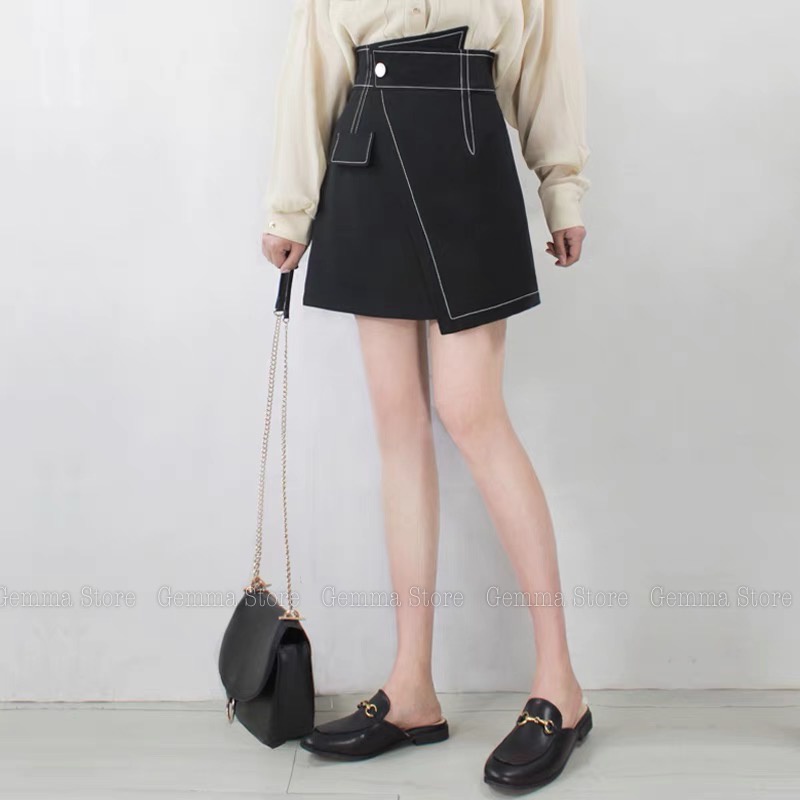 Quần giả váy cạp cao xếp lệch cao cấp*GEMMA* cao cấp co giãn