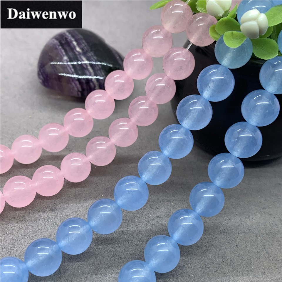 Chuỗi dây hạt mã não tròn màu hồng xanh dương 4-12mm có khoảng cách rộng cho làm trang sức DIY